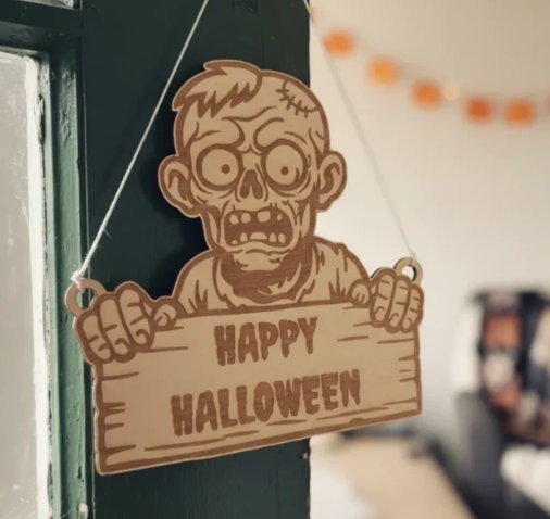 Pancarte Happy Halloween en bois à suspendre